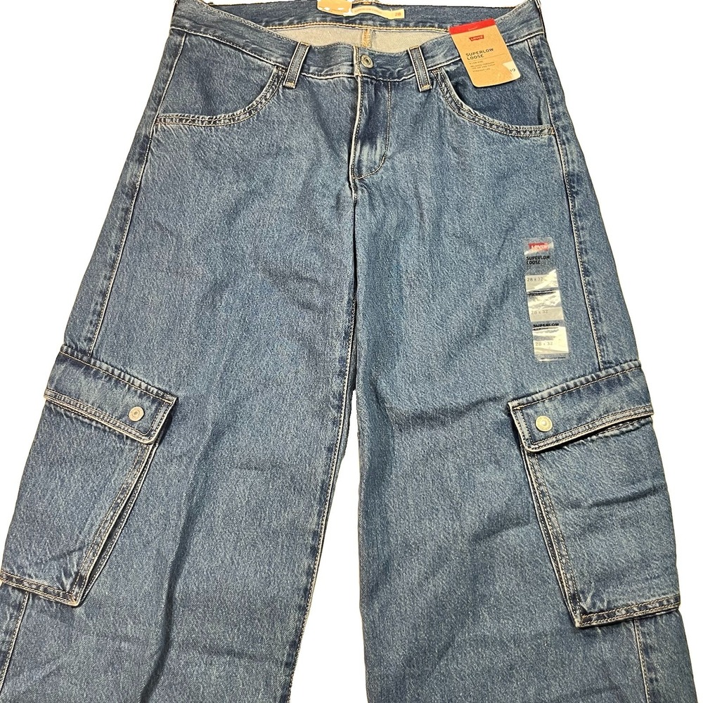 Levis Superlow Loose Womens Cargo Jeans 28x32 Low Rise NWT